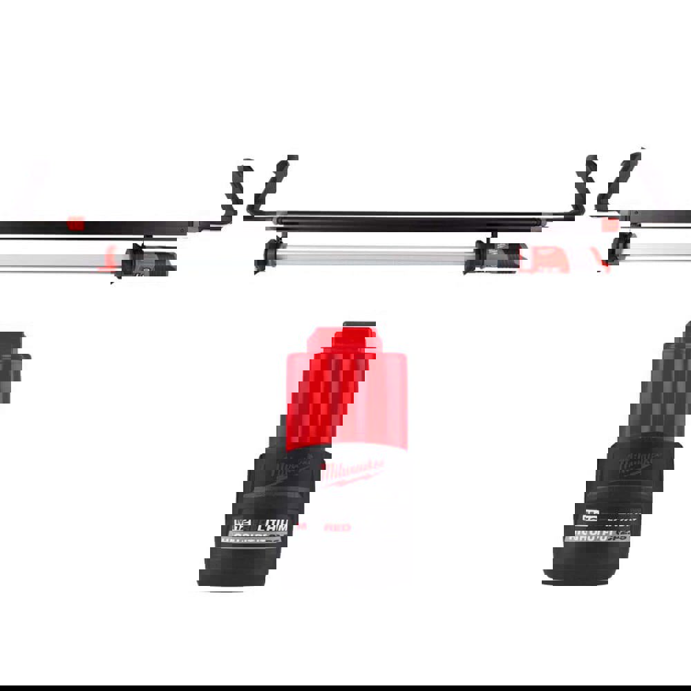 Garage Work Lights; Type: Portable Work Light ; Color: Red ; Candlepower: 1350 Lumens ; Cord Length: Cordless ; Includes: Includes: 2125 M12 Underhood Light w/Stainless Steel Hook; M12 REDLITHIUM HIGH OUTPUT CP2.5 Battery Pack ; Voltage: 12V